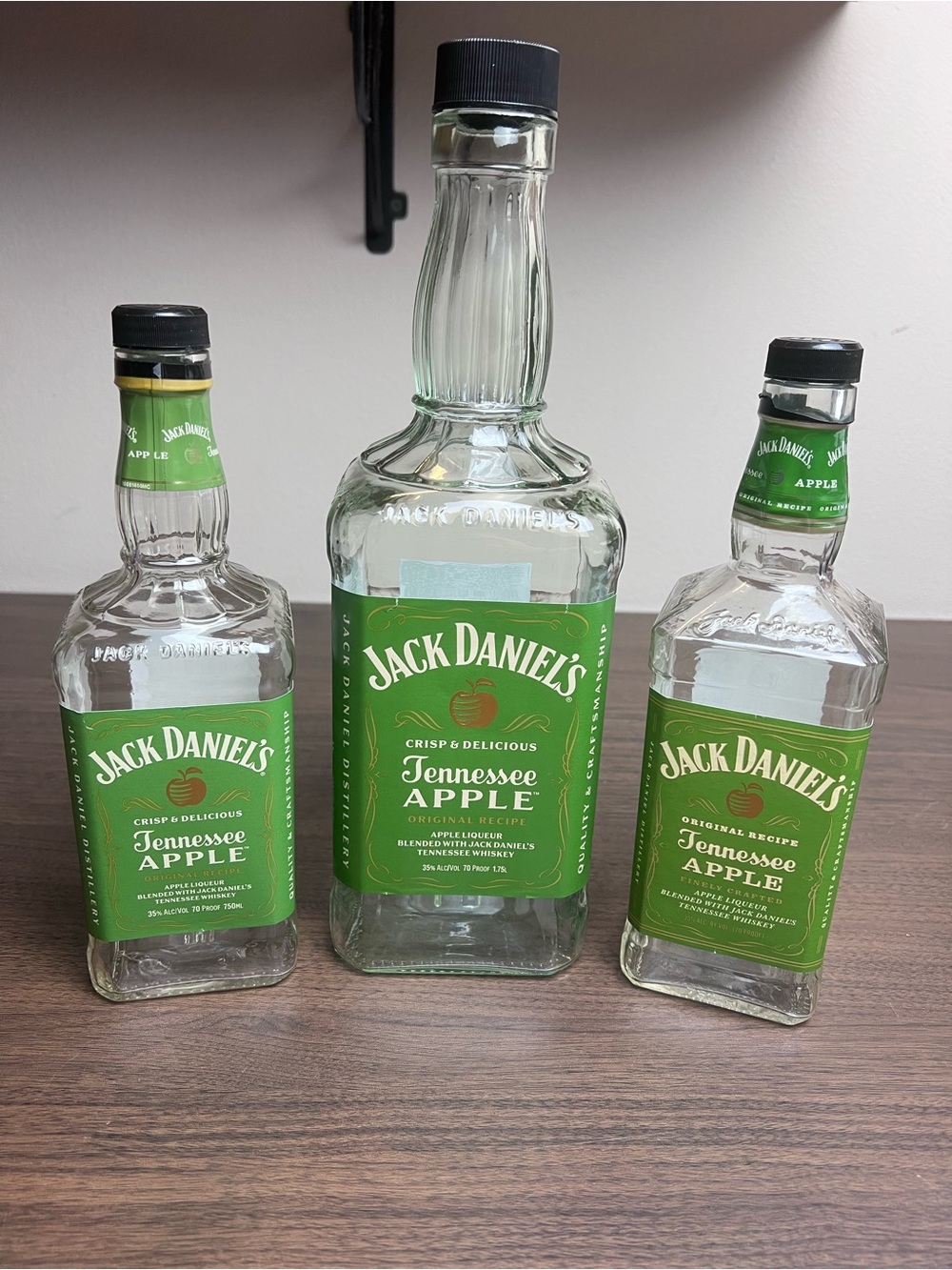 Jack Daniel’s Apple Bottles - Set of 3 - (1) 1.75L & (2) 750ML - Clean!